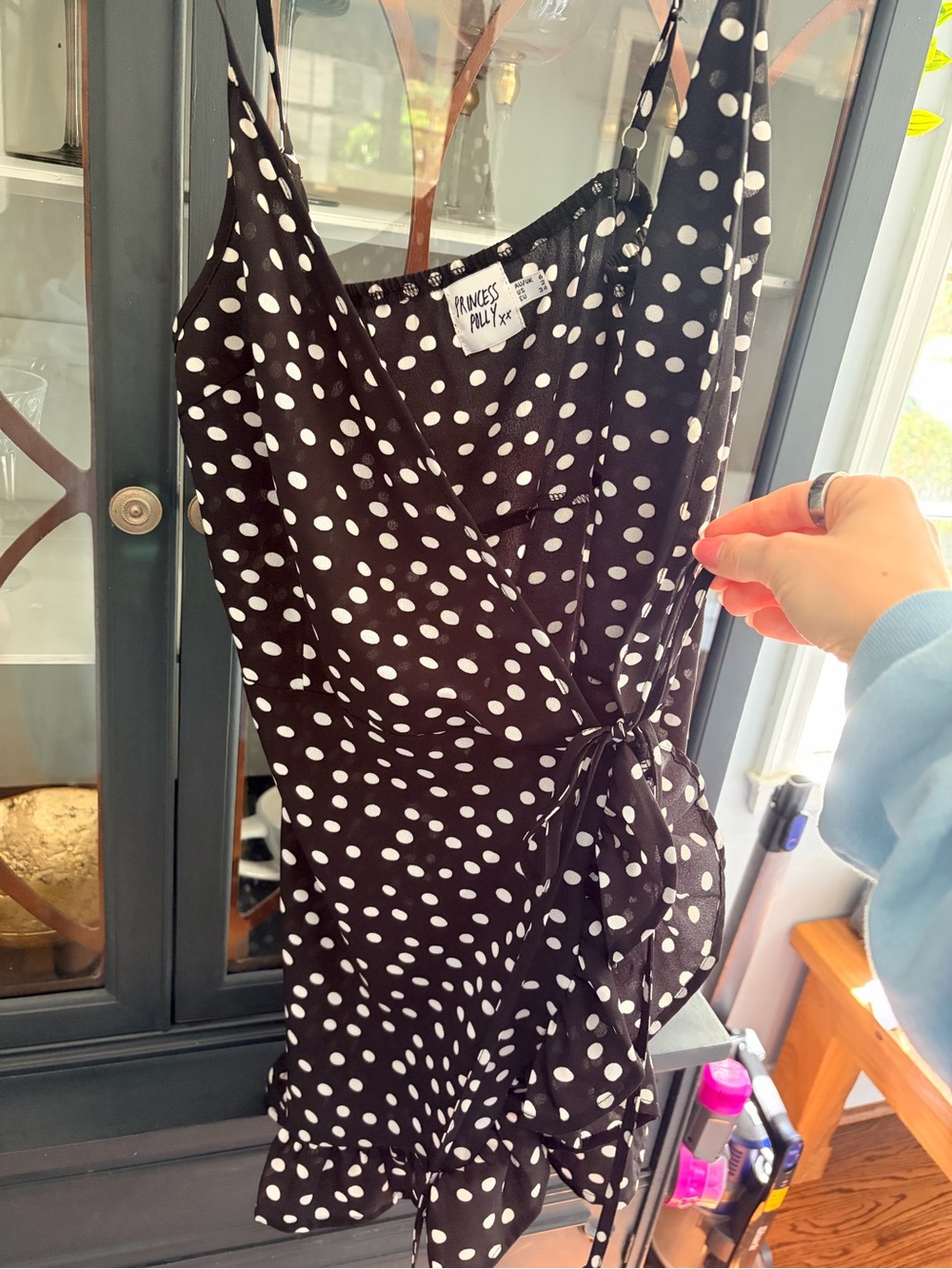 Princess Polly Black & White Polka Dot Wrap Mini Dress